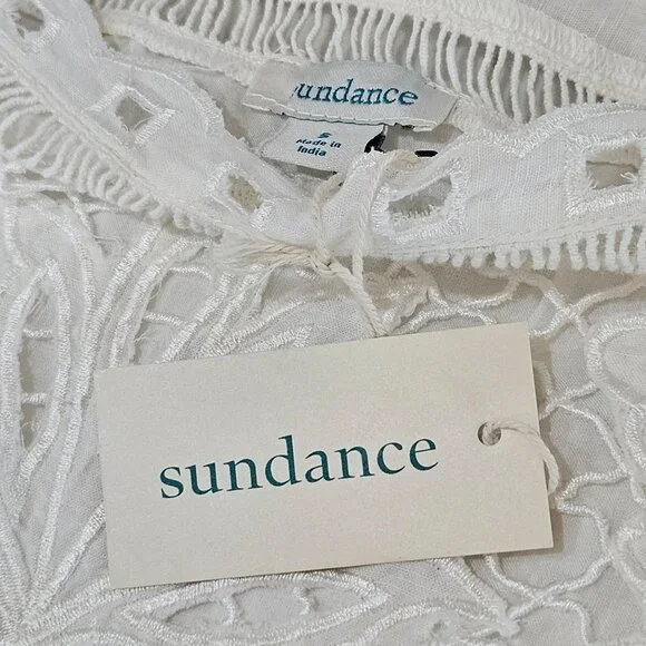NWT Sundance ALTAI Blouse Small White Eyelet Lace Embroidered Boho Feminine SS - Picture 10 of 13